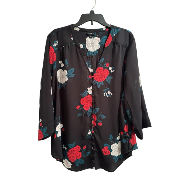 TORRID 2 Chiffon Tunic Sheer Top Womens 18/20 Covered Buttons Roll Tab Sleeves - Picture 1 of 17